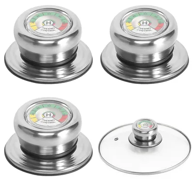 Topfdeckelgriff mit Thermometer, 3 Stück, Edelstahl, Silber