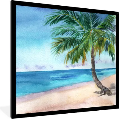 Produktbild von MuchoWow® MuchoWow® Gerahmtes Poster Meer - Palme - Strand 40x40 cm - Poster mit zchwarzem Bilderrahmen - Mit Rahmen - Wanddekoration Schlafzimmer