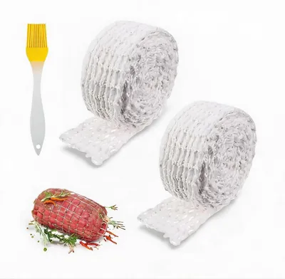 Fleischnetz 2 Rollen, elastisch, 4,5 cm x 3 m, weiß, mit Grillpinsel