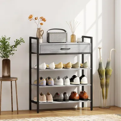 Produktbild von 4 Ebenen Schuhregal für bis zu 9 Paar Schuhe Flurregal Grau