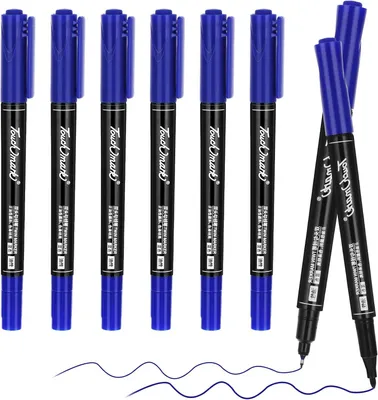 Obrázok produktu pre Permanentné fixky, 6 kusov, modrej farby, s dvojitou špičkou (0,5/1 mm), vhodné na kreatívne projekty