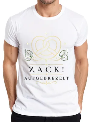 Produktbild von Zack Aufgebrezelt Brezel Bayern Tracht Lederhose JGA Herren T-Shirt, Weiß, S