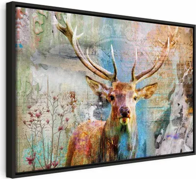 Produktbild von Italienischer Leinwand Leinwandbild - Deer on Wood 60x40 cm Tiere g-C-0060-b-b