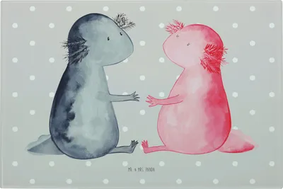 Produktbild von Mr. & Mrs. Panda Glasschneidebrett Axolotl Liebe - Grau Pastell - Geschenk, Hackbrett, Glasbrett, Glas Schneideplatte, Lurch, Schneidplatte, Schneidbrett, Schneidebrett