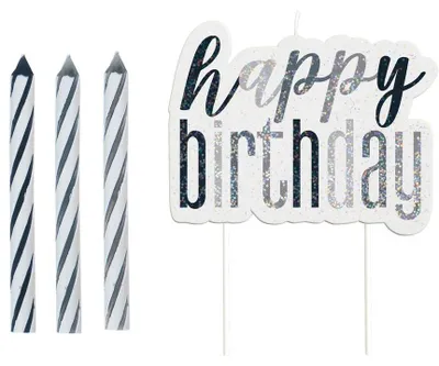 Produktbild von Kerzen Set schwarz & silber Happy Birthday
