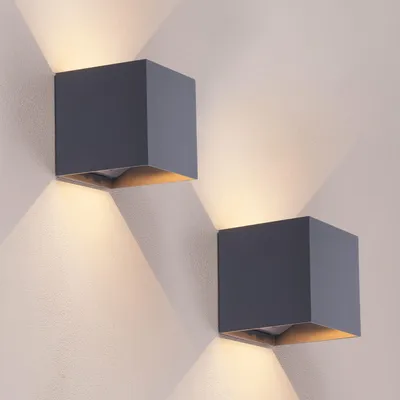 Produktbild von Ledvion 2er Set Wandlampe Innen/Aussen sensor Akku IP44 Anthrazit Warmweiß