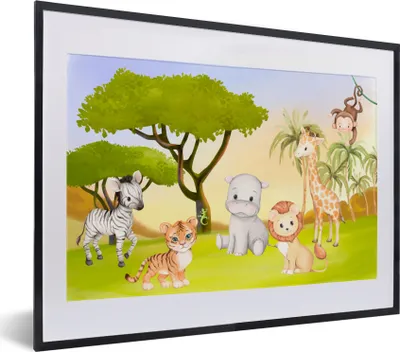 Produktbild von MuchoWow® Gerahmtes Poster Dschungel - Tiere - Kind 40x30 cm - Poster mit Schwarzem Bilderrahmen Wandposter Rahmen Foto Bilder - Bilderrahmen - Poster im Rahmen