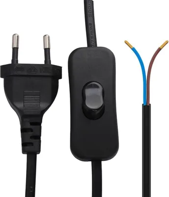 Imagen del producto de Cable de alimentación con interruptor, con conector europeo, de 130 cm de longitud, 220V, color . Adecuado para enchufes, fuentes de alimentación y portalámparas.