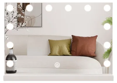 Obrázok produktu pre SensaHome Vanity Mirror Pro – Hollywoodské kozmetické zrkadlo s 12 stmievateľnými LED lampami, 3 svetelné režimy, 46 × 58 cm – biele