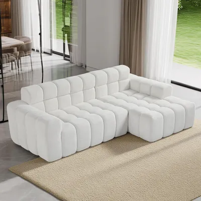 Produktbild von okwish Modernes Modulares Sofa,3-Sitzer-Sofa,L-förmiges Sofa mit Armlehnen,Ecksofa,Kubisches Sofa-Design,für Wohnzimmer und Schlafzimmer,Weiß