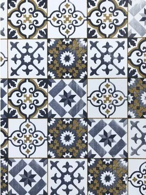 Produktbild von Anti-Rutsch-Matte Weichschaummatte Vintage Floor Tile Antique blau beige 65x180 cm