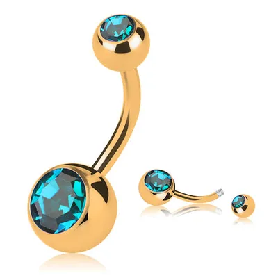 Produktbild von Taffstyle Bauchnabelpiercing Bauchnabelpiercing Banane Stecker vergoldet Doppel Kristall, Aqua / 8mm / 5mm