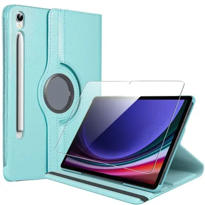 Image de Coque + Verre Trempé pour Samsung Galaxy Tab S9 (11 Pouces) Protection Etui Rotatif 360° - Bleu