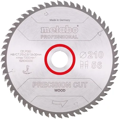 Produktbild von Metabo Sägeblatt precision cut wood - professional 210x2,6/1,8x30, Z56, Spanwinkel 10°, Wechselzahn