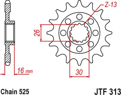 Obrázok produktu pre Predný reťazový kôš JT, model 344.15, určený pre motocykle Honda VFR 750 R (RC30) ročníkov 1988-1992. Kompatibilný s reťazou 525. (Číslo dielu: 34415JT)
Na objednávku