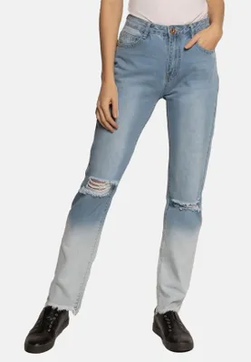 Produktbild von enflame Destroyed Mom Jeans High Waist Straight Denim Hose Farbverlauf Bleached Größe: XS