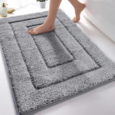 Immagine prodotto di Tappetino da bagno Unyqoos® grigio, 70 x 120 cm – realizzato in morbida microfibra, con base in TPR antiscivolo, altamente assorbente, ideale per doccia, bagno e WC