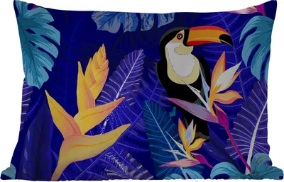 Produktbild von MuchoWow® Outdoor Kissen - Dschungel - Tukan - Blumen - Pflanzen - Kinder - Lila - Tiere - 60x40 cm - Wetterfest - Lounge Kissen - Zierkissen - Kissen für Innenräume