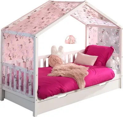 Produktbild von Hausbett mit Textilhimmel Kapua 210x97x170 Massivholz Weiß