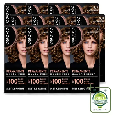 Immagine prodotto di 12 confezioni di tinta permanente per capelli SYOSS, tonalità 5-8, marrone nocciola - confezione grande - 12 pezzi