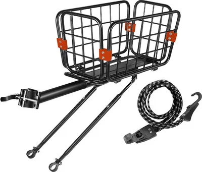 Image de （Noir） Porte-vélos arrière multifonctionnel avec panier， Porte-vélos arrière avec charge de 75 kg - Porte-bagages vélo Fermeture rapide, porte-vélos réglable en aluminium pour l'arrière du vélo