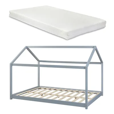 Obrázok produktu pre Detská posteľ 'Cerro' Domová posteľ s matracom 140x200cm Sivá