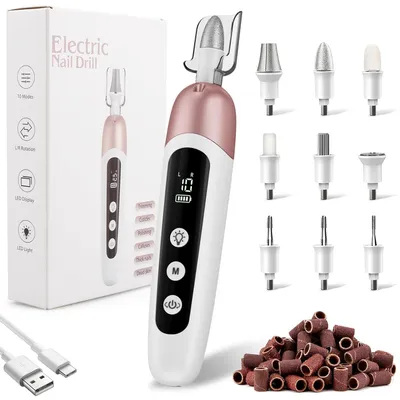 Produktbild von Maniküre Set, Kabellose Maniküreset, Elektrische Nagelfräser, 9 in 1 Maniküre und Pediküre Set mit 5 Geschwindigkeiten und LED Licht
