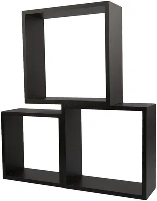 Productafbeelding van Houten wandpaneelset bestaande uit 3 kubussen - Hout - Lades - Decoratieve objecten - Zwart - 15/20/25 cm - Paneel