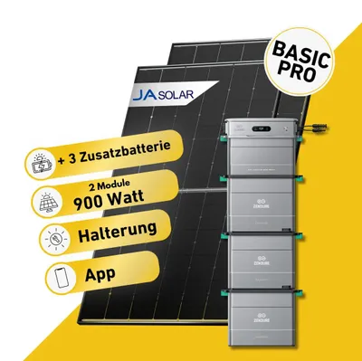 Produktbild von Balkonstrom Balkonkraftwerk 900W mit Speicher | 3xZusatzspeicher | Bitumendachhalterung| 2xSolarmodul | Zendure SolarFlow 800 Pro| Kabel 20m