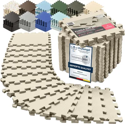 Produktbild von bemaxx Schutzmatten Set 18-teilig – Puzzle Bodenschutzmatten aus EVA-Schaum, Fitnessmatte, Gymnastikmatte, Unterlegmatte für Fitnessgeräte, Yogamatte, Sportmatte, 182 × 92 cm, 1 cm Stärke