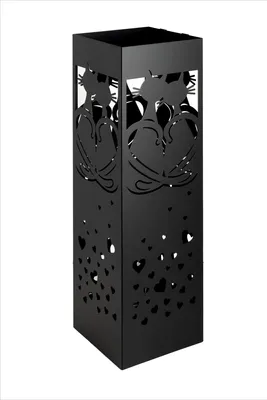Produktbild von NEUSTEIN Schirmständer mit modernem Design aus Metall für Heim und Büro, Katzen Design, 2 Haken, 2x Wasserauffangschale 15,5x15,5x49cm schwarz
