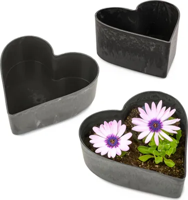 Produktbild von Herz Pflanzschalen für draussen 3er Set schwarz marmoriert in 26 cm