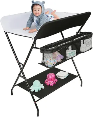 Image de Table à langer pliable - Commode pour bébé pliable - Pour le soin du bébé - Avec panier de rangement - 79 x 555 x 96 cm