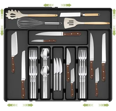 Immagine prodotto di Contenitore per posate, cassetto regolabile da 30 a 53 cm, organizer per la cucina