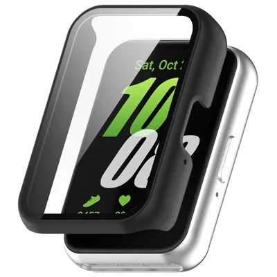A smartwatch with a protective case and screen protector.