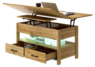 Produktbild von Höhenverstellbarer Couchtisch mit Stauraum, Beistelltisch aus Holz, Couchtisch mit Schublade, Möbel für das Wohnzimmer, moderner Tisch