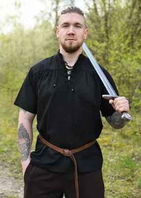 Produktbild von Battle-Merchant Mittelalter-Hemd, kurzarm, schwarz S-XXL - Wikinger LARP Hemd Kostüm Größe: S