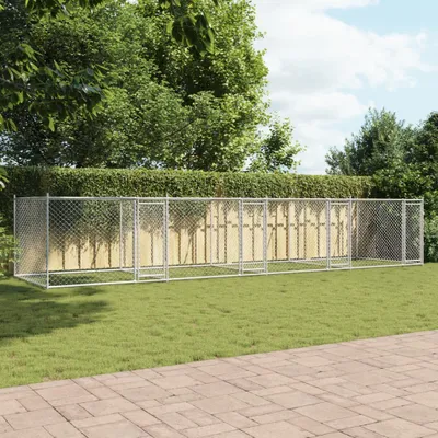 Obrázek produktu pro Klec pro psy s dvířky šedá 8 x 2 x 1,5 m pozinkovaná ocel