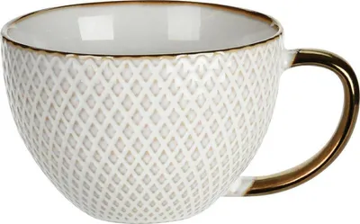 Zdjęcie produktu dla Siaki Collection kubek ceramiczny Queen 460 ml wzór 2 ceramiczny białe złoto 7,6 cm x 15 cm x 11,6 cm