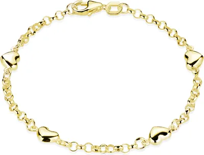 Produktbild von MATERIA Mädchen Armband Gold mit Herzen - 925 Silber Armkettchen Kinder Schmuck vergoldet 16cm in Etui SA-108-Gold