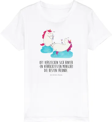 Produktbild von Mr. & Mrs. Panda Teenager T-Shirt Einhorn Sekt 3-4 Jahre (98/104) - Weiß - Geschenk, Einhörner, Kinder Bio, Kindershirt, Kleinkinder, Party, BFF, Jungen, Anstoßen