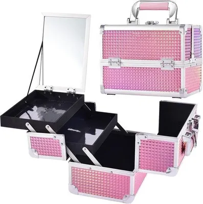 Obrázek produktu pro Kosmetická kufrík - Roze - 24 x 17 x 19 cm - Kosmetický kufřík z hliníku se zámkem - Vhodný pro vizážisty a kadeřníky