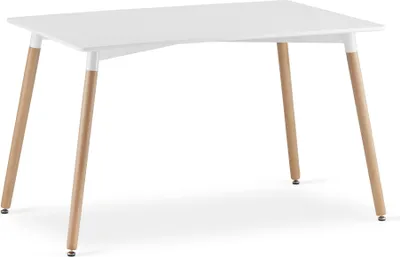Obrázok produktu pre Jedálenský stôl Kuchynský stôl Jedálenský stôl malý 120 cm dĺžka + 80 cm šírka biely s nohami z masívneho dreva v prírodnej farbe