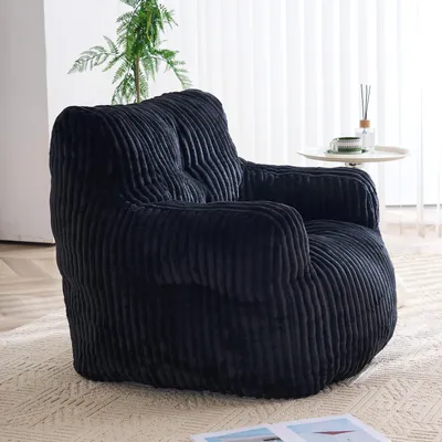Produktbild von Sitzsack Sessel aus Cord – XXL Bean Bag Chair mit Memory Foam Füllung, Weicher Lounge Sessel für Wohnzimmer, Schlafzimmer, Schwarz