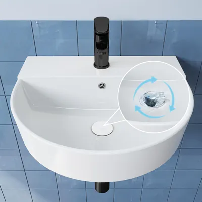 Produktbild von HOROW Oval Waschbecken 50 cm Aufsatz-/ Hängewaschbecken mit Hahnloch und Überlauf Wandhängend Waschschale für Gäste WC