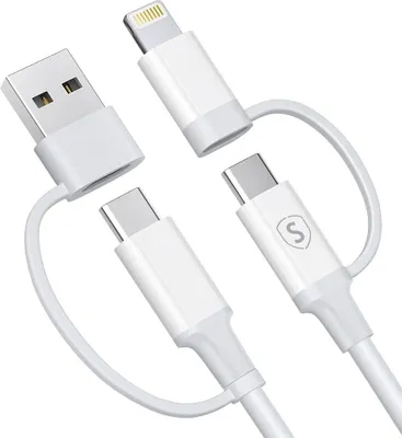 Produktbild von SiGN 4-in-1 USB-A/USB-C auf Lightning/USB-C Kabel 60W/3A, 1m - Weiß
