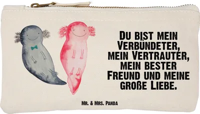 Produktbild von Mr. & Mrs. Panda Etui Axolotl Freundin Größe S Klein - Weiß - Geschenk, kosmetiktäschchen, Baumwollbeutel, Schulmäppchen, Liebe, Kosmetiktasche, Kulturbeutel, Jahrestag
