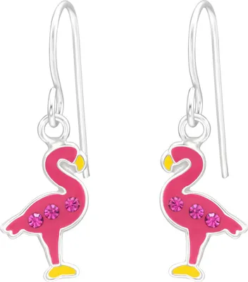 Produktbild von 925 Sterling Silber Ohrhaken Ohrhänger Flamingo-Ohrringe für Kinder mit Kristallen und Epoxid