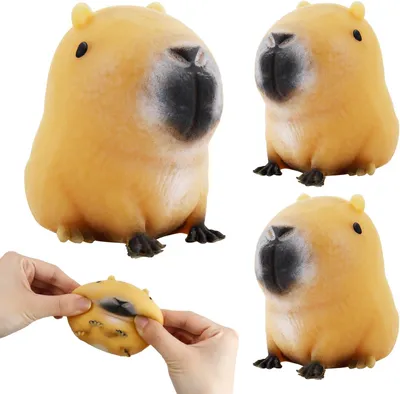 Productafbeelding van Pakket van 3 antistressspeeltjes - Capibara antistressspeeltjes - Stressknijpspeeltjes - Knijpballen