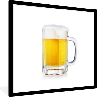 Produktbild von MuchoWow® Gerahmtes Poster Krug mit Bier auf weißem Hintergrund 40x40 cm - Poster mit Schwarzem Bilderrahmen Wandposter Rahmen Foto Bilder - Poster - Plakat im Rahmen